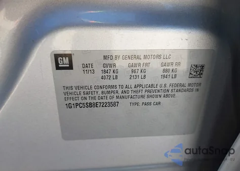 2014 Chevrolet Cruze 1Lt Auto из США, поврежденный, VIN 1G1PC5SB8E7223587